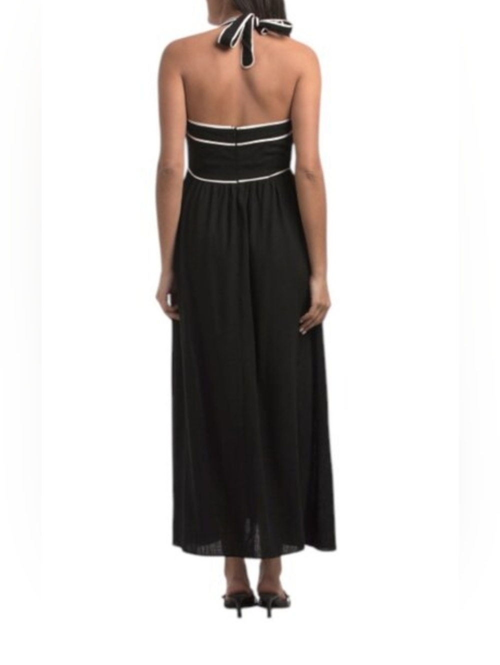 NWT - White Closet Linen Blend Navy Contrast Trim Halter Midi Dress - Size 14 - Picture 4 of 14